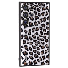 ABEEL For Samsung Galaxy S24 Ultra Case Leather Coated PC+TPU Back Phone Cover with Leopard Pattern - Silver