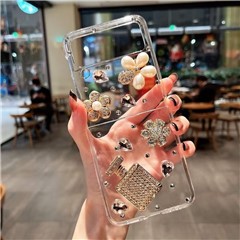 For Samsung Galaxy Z Flip4 5G Case Perfume Bottle Camellia Rhinestone Decor Hard PC Phone Cover