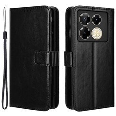 For Infinix Note 40 Pro 5G X6851 / Infinix Note 40 Pro+ X6851B Case PU Leather Crazy Horse Texture Phone Cover - Black