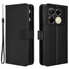 For Infinix Note 40 Pro 5G X6851 / Infinix Note 40 Pro+ X6851B Case Wallet Diamond Texture Leather Phone Cover - Black