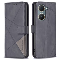 BINFEN COLOR For vivo Y03 Phone Cases Wallet Stand Geometry Imprint Leather Cover - Black
