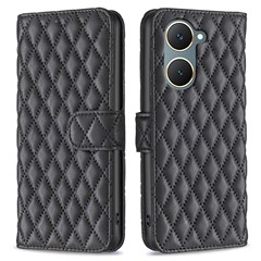 BINFEN COLOR BF Style-14 For vivo Y03 Wallet Case Rhombus Grid PU Leather Phone Cover - Black
