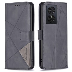 BINFEN COLOR For TCL 50 SE Phone Cases Wallet Stand Geometry Imprint Leather Cover - Black