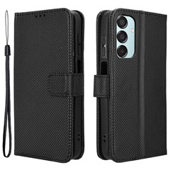 For Samsung Galaxy F15 5G / M15 5G Wallet Case Diamond Texture Leather Phone Cover - Black