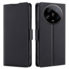For Xiaomi 14 Ultra Case PU Leather Cover Side Magnetic Clasp Design - Black