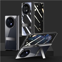 For vivo X Fold3 Case Clear PC+Acrylic Kickstand Phone Shell with Anti-Spy Screen Film - Black