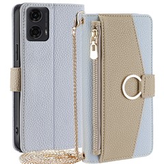 For Motorola Moto E14 4G / G04 4G / G04s 4G / G24 4G Case Zipper Wallet Leather Phone Cover with Mirror Design - Blue