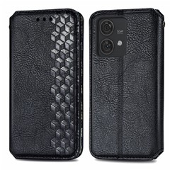 For Motorola Edge 40 Neo 5G PU Leather Case Rhombus Imprint Wallet Stand Phone Cover - Black