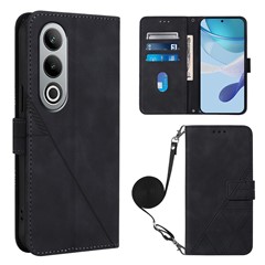 For OnePlus Nord CE4 5G Leather Case with Shoulder Strap Wallet Stand Phone Cover - Black
