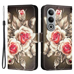 For OnePlus Nord CE4 5G Leather Case with Strap and Card Holder Pattern Printing Phone Stand Cover - Rose