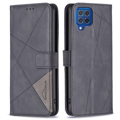 BINFEN COLOR For Samsung Galaxy M62 / F62 Phone Cases Wallet Stand Geometry Imprint Leather Cover - Black