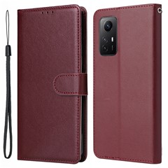 For Xiaomi Redmi Note 12S 4G Case PU Leather Phone Cover with Photo Card Slots - Wine Red
