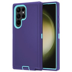 For Samsung Galaxy S23 Ultra Cell Phone Case Detachable PC+TPU Drop-proof Cover - Dark Purple+Sky Blue