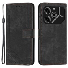 For TECNO Pova 6 Pro 5G / Li 9   Phone Case Lines Imprint PU Leather Wallet Cover - Black