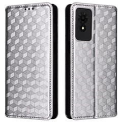 For TCL 501 T433D Case Rhombus Imprinted Phone Cover with Wallet Card Slots - Silver