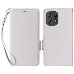 For Motorola Edge 50s Pro 5G / Edge 50 Pro 5G / Edge 50 5G Case with Wrist Strap Litchi Texture PU Leather Wallet Phone Cover - White
