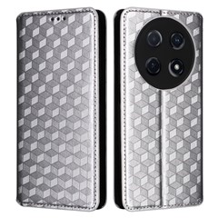 For Huawei nova 13i 4G / nova 12i 4G / Enjoy 70 Pro Case Rhombus Imprinted PU Leather Magnetic Closure Phone Cover - Silver