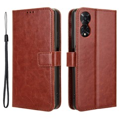 Phone Case for TCL 50 5G PU Leather Wallet Stand Crazy Horse Texture Phone Cover - Brown