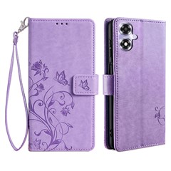 For Oppo A2x 5G / A2m 5G Case Card Slots Phone Shell Butterfly Flower PU Leather Stand Phone Cover with Strap - Purple