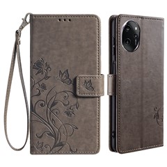 For Honor 100 Pro 5G Case Butterfly Flower PU Leather Magnetic Flip Stand Card Holders Phone Cover - Grey