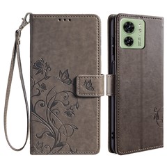 For Motorola Edge 40 5G Wallet Case PU Leather Butterfly Flower Phone Cover Online Shopping   - Grey