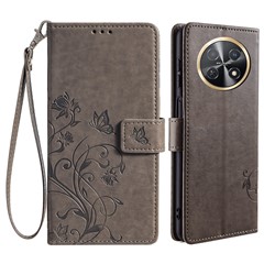 For Huawei Enjoy 60X Case PU Leather Butterfly Flower Wallet Phone Cover Mobile Spares   - Grey