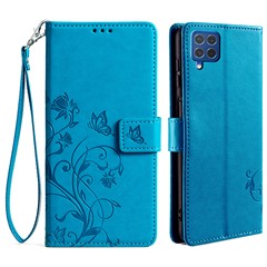 For Samsung Galaxy F62 / M62 Case Stylish Imprinted PU Leather Phone Cover with Wallet Stand - Blue
