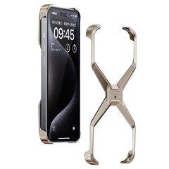For iPhone 15 Pro Max Metal Phone Case X-Shape Frameless X-Shaped Back Cover - Titanium Gold
