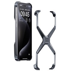 For iPhone 15 Pro Max Metal Phone Case X-Shape Frameless X-Shaped Back Cover - Dark Grey