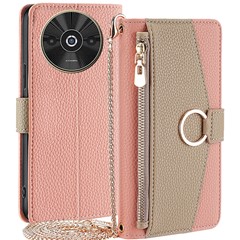 For Xiaomi Redmi A3 / Poco C61 4G Case Card Slots Stand Leather Mobile Phone Cover with Mirror - Pink