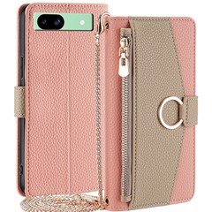 For Google Pixel 8a Phone Case Stand Leather Flip Cover with Mirror, Wallet Mobile Accessories   - Pink