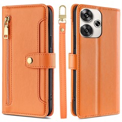 For Xiaomi Redmi Turbo 3 5G / Poco F6 5G Case PU Leather Zipper Flip Phone Cover with 6 Card Slots - Orange