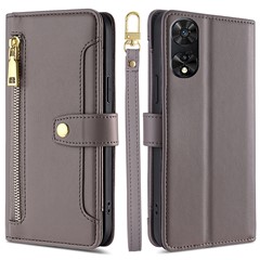 For TCL 505 Case PU Leather Bump Proof Cash Pocket Crossbody Phone Cover - Grey