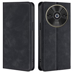 For Xiaomi Redmi A3 / Poco C61 4G Magnetic Case Leather Skin-Touch Feeling Phone Cover with Card Holder - Black