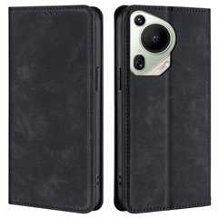 For Huawei Pura 70 Ultra Case PU Leather Hidden Magnetic Adsorption Flip Phone Cover - Black