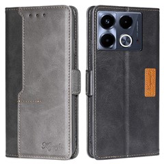 For Infinix Note 40 Case Dual Magnetic Clasp PU Leather Wallet Stand Phone Protective Cover - Black  /  Grey