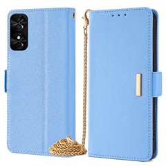 For TCL 50 SE Case PU Leather Flip Phone Cover with Card Holder Long Strap - Blue