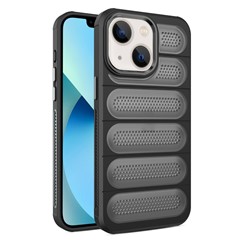 For iPhone 14 Case Mesh Breathable PC+TPU Translucent Matte Back Phone Cover - Black