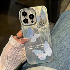For iPhone 15 Pro Case Stylish Butterfly Pattern TPU+PC Phone Back Cover - Blue