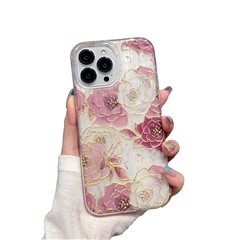 For iPhone 14 Pro Max Peony Pattern PC+TPU Back Case Glittery Powder Decor Phone Shell