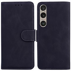 For Sony Xperia 1 VI Case Solid Color Shockproof Cash Pocket Solid Color Leather Phone Cover - Black