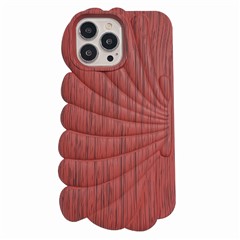 For iPhone 13 Pro TPU Case Seashell Shape Wood Texture Anti-Scratch Soft Phone Cover - Red