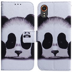 For Samsung Galaxy Xcover7 Case PU Leather Pattern Magnetic Clasp Stand Function Phone Cover - Panda