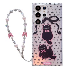 For Samsung Galaxy S23 Ultra Case TPU Cute Cat Pattern Laser Phone Cover - Bowknot Cat