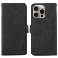 ABEEL For iPhone 16 Pro Case PU Leather Folio Stand View RFID Blocking Phone Cover - Black