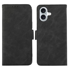 ABEEL For iPhone 16 Leather Case RFID Blocking Card Slots Wallet Phone Cover - Black