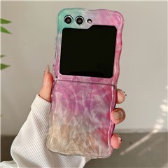 For Samsung Galaxy Z Flip5 5G Case Hard PC Wavy Edge Gradient Phone Cover - Pink / Yellow