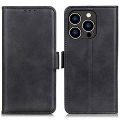 For iPhone 16 Pro Max Case Side Magnetic Clasp PU Leather Wallet Phone Cover - Black