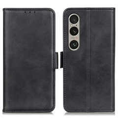 For Sony Xperia 1 VI Case Side Magnetic Clasp Leather Wallet Phone Cover - Black