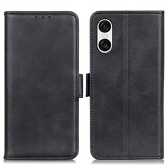 For Sony Xperia 10 VI Case PU Leather Wallet Phone Cover Cowhide Texture - Black